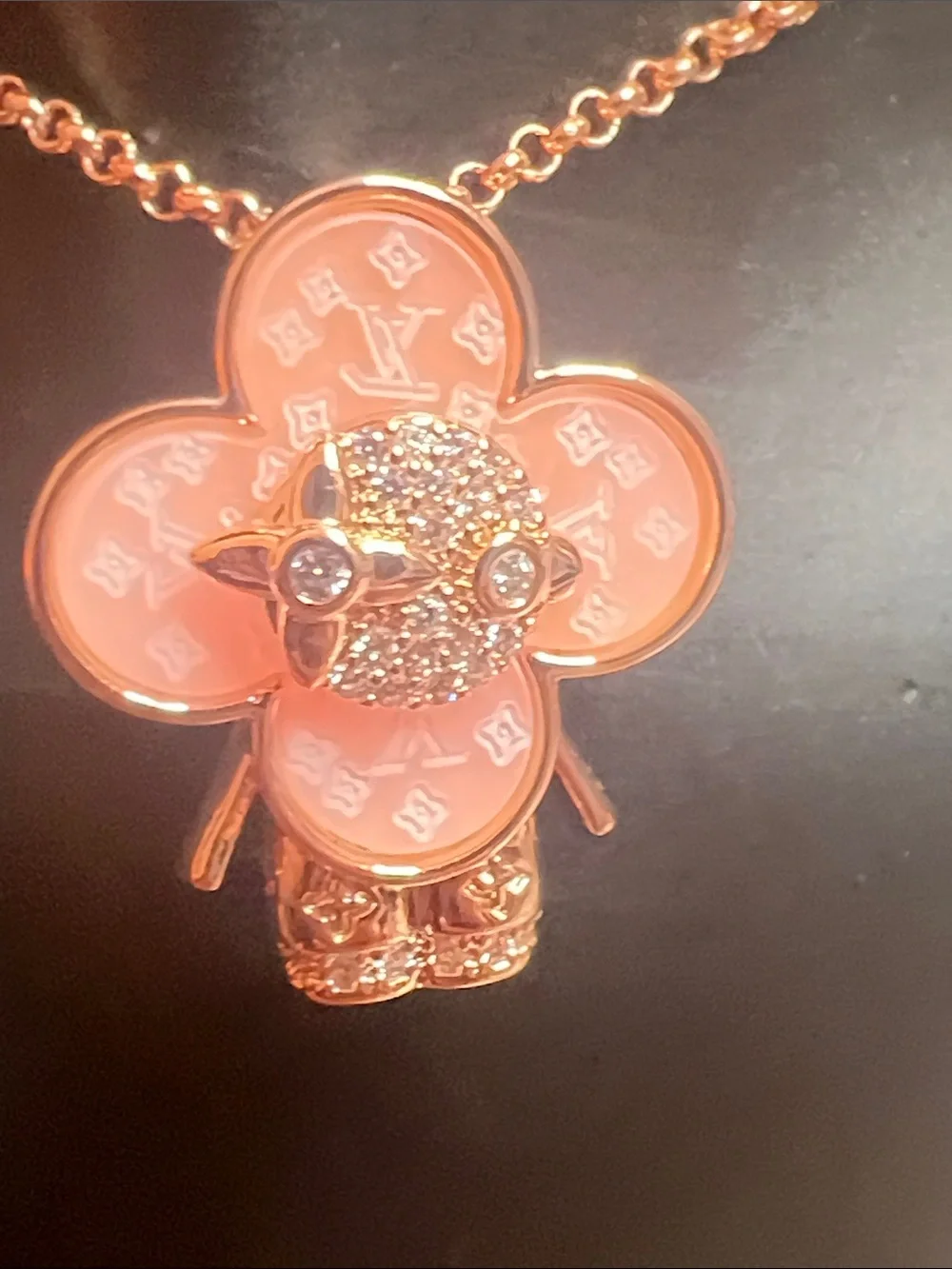 Rose Gold Pink Flower Pendant Necklace